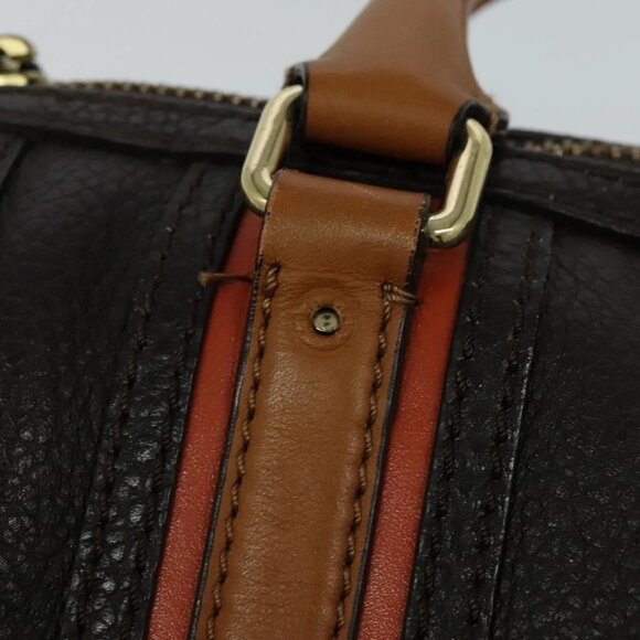 BURBERRY Hand Bag Leather 2way Dark Brown Gold Auth 114741 - Picture 11 of 16